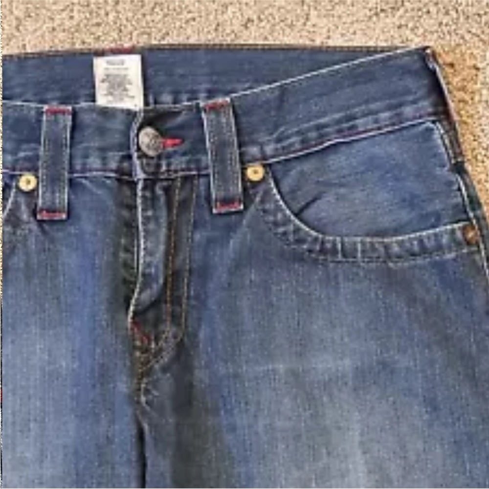 TRUE RELIGION Denim Jeans Blue Men's Size 32 #112790 Straight Leg Distressed EUC - Picture 3 of 16